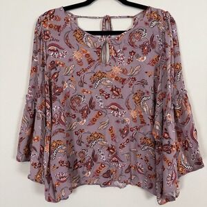Daytrip Blouse Women Small Boho Retro Whimsigoth Paisley‎ Festival Bell Sleeve
